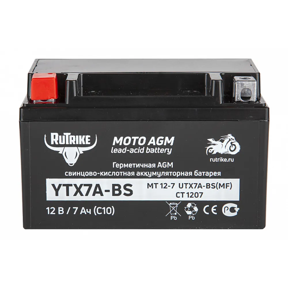 Тяговый стартерный аккумулятор Rutrike YTX7A-BS (12V/7Ah) (UTX7A-BS, CT 1207, MT 12-7) 2